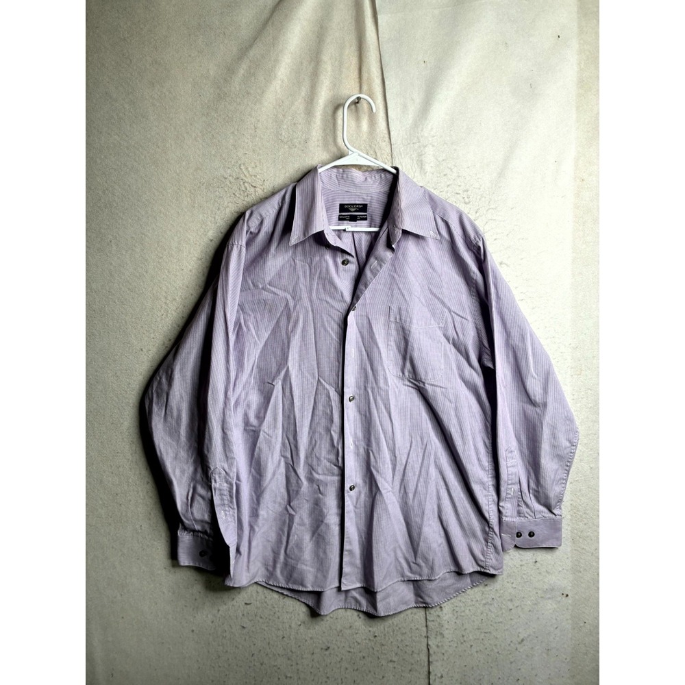 Dockers Dress Shirt Mens L 16-16.5 Purple Pinstriped Formal Business Long Sleeve